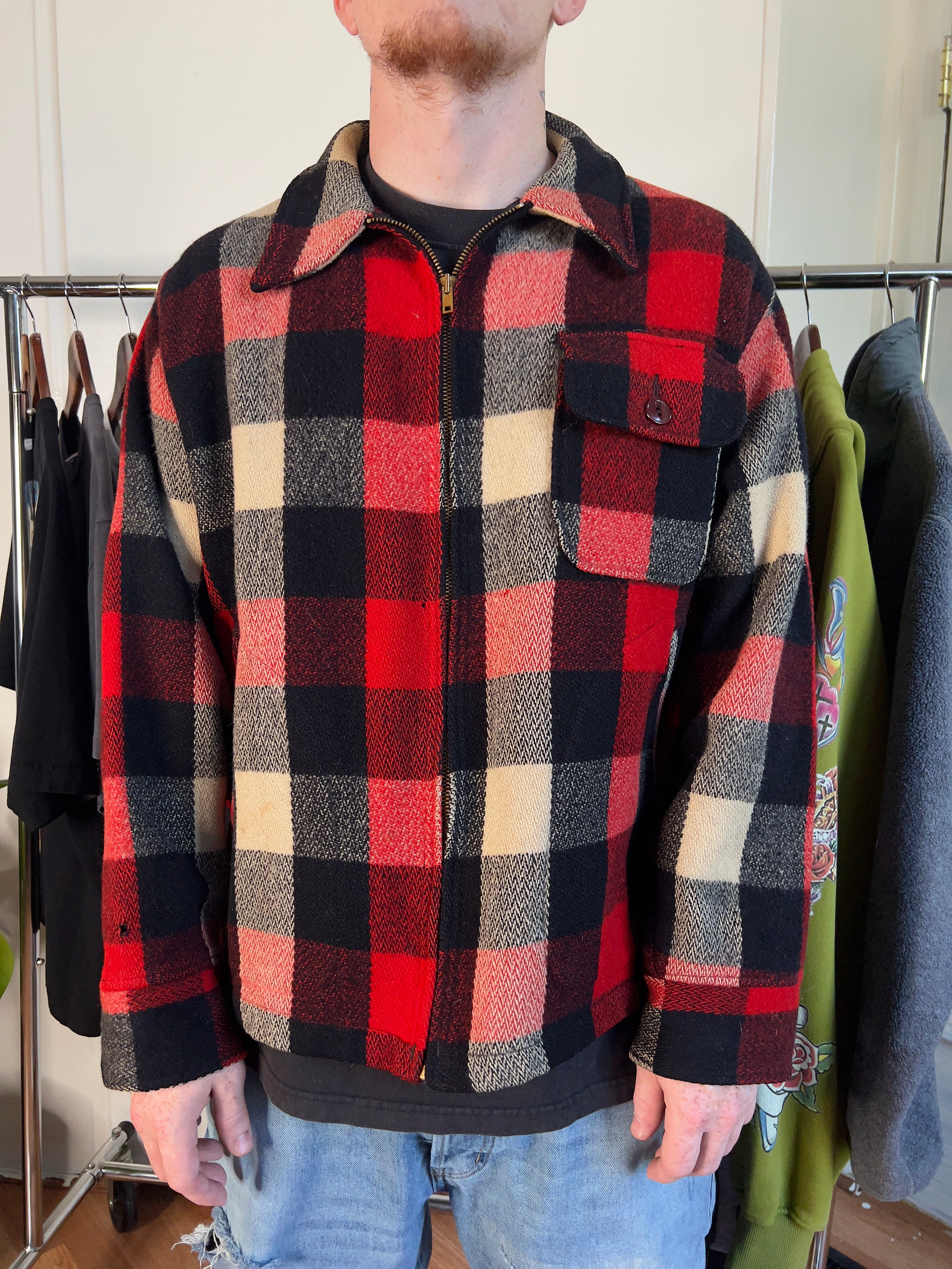 1950’s Woolrich Zip Up Red Flannel Shirt Jacket