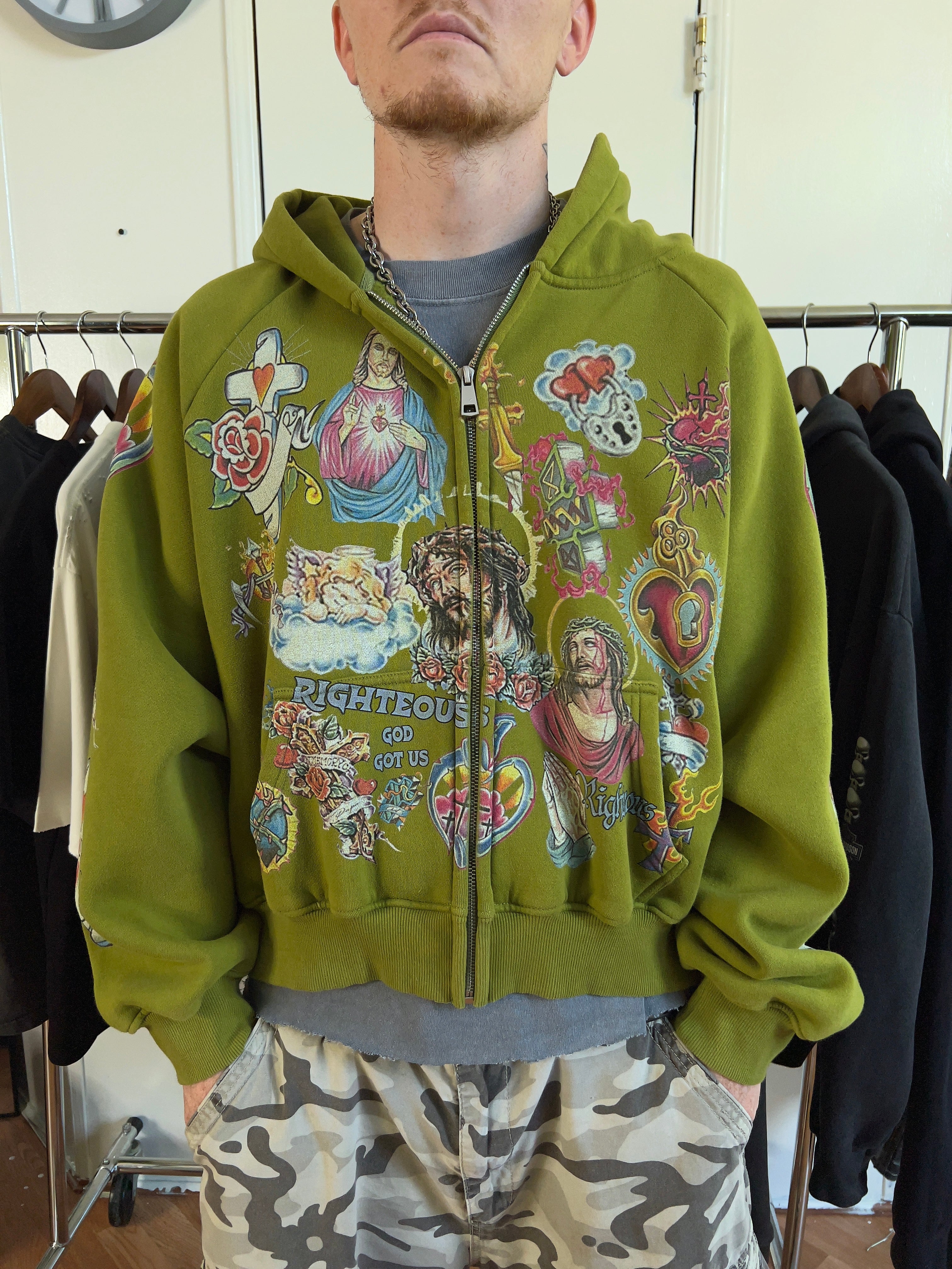 Righteous Co Moss Risen King Cropped Hoodie