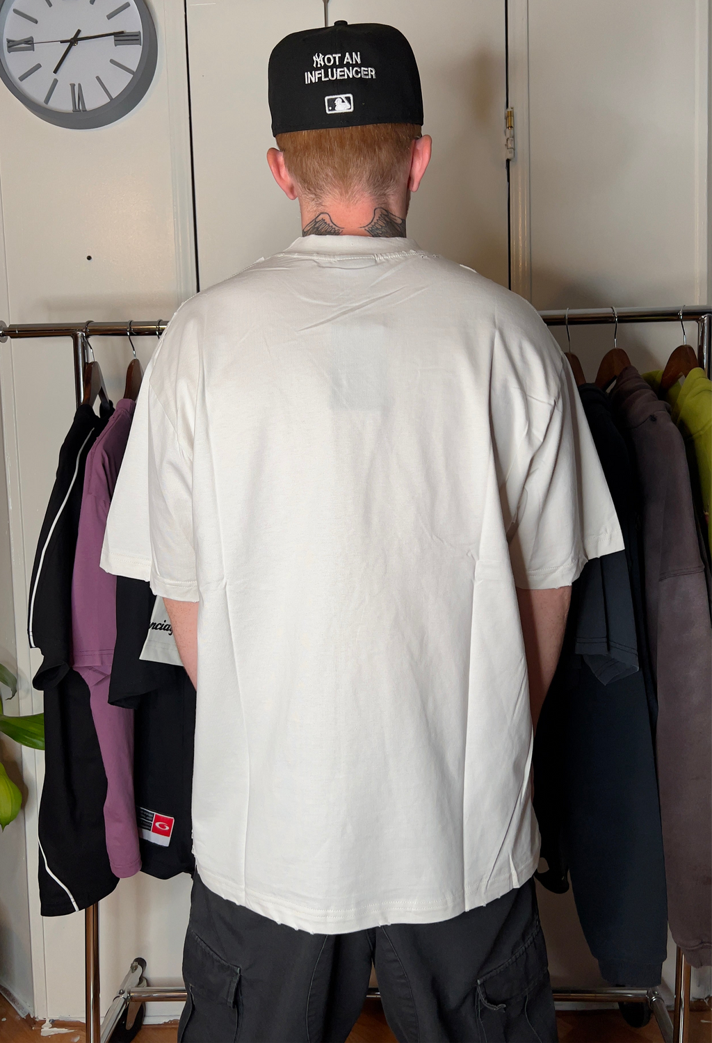 Thrashed Balenciaga Optical Logo Oversized T-Shirt