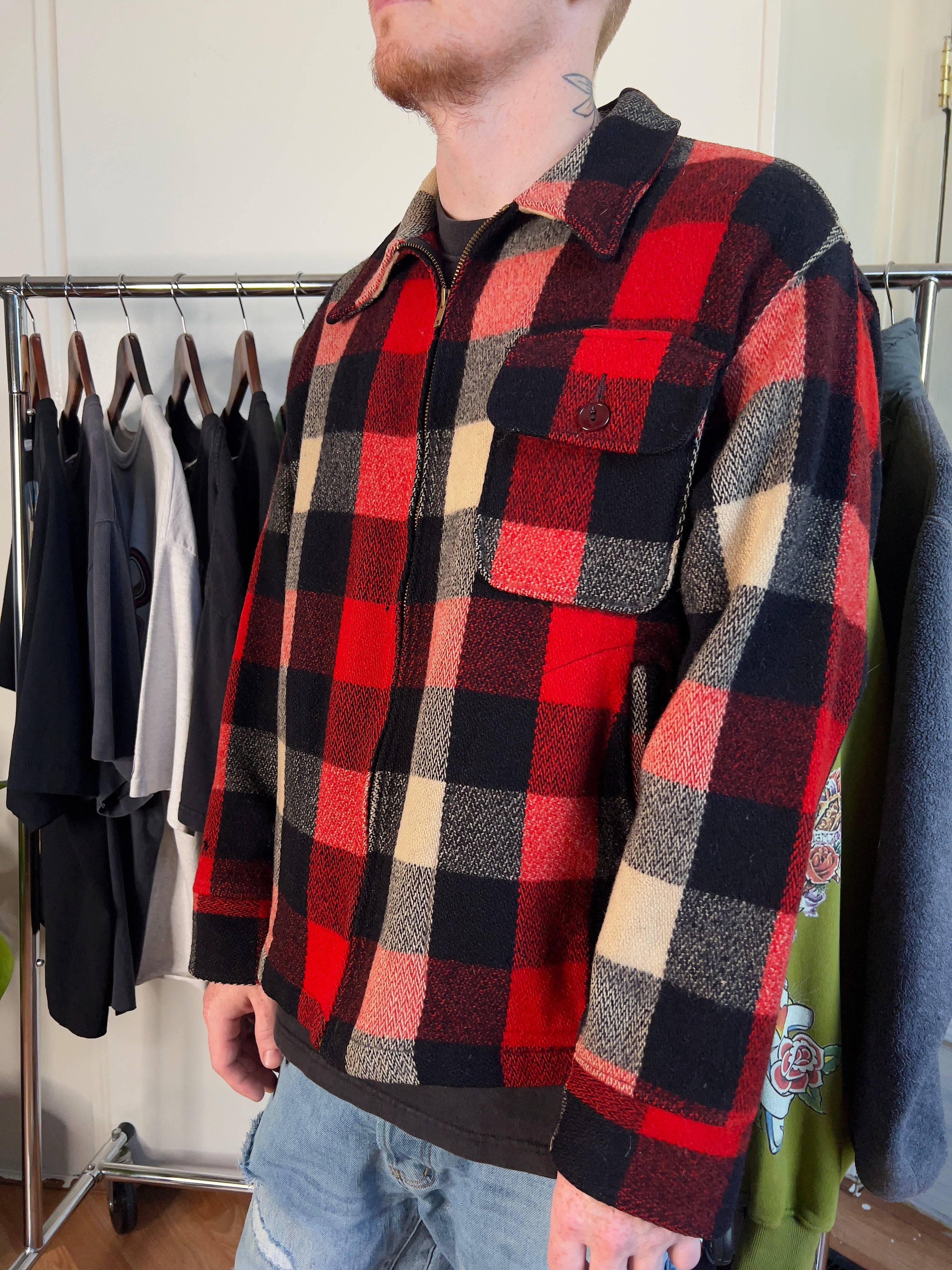1950’s Woolrich Zip Up Red Flannel Shirt Jacket