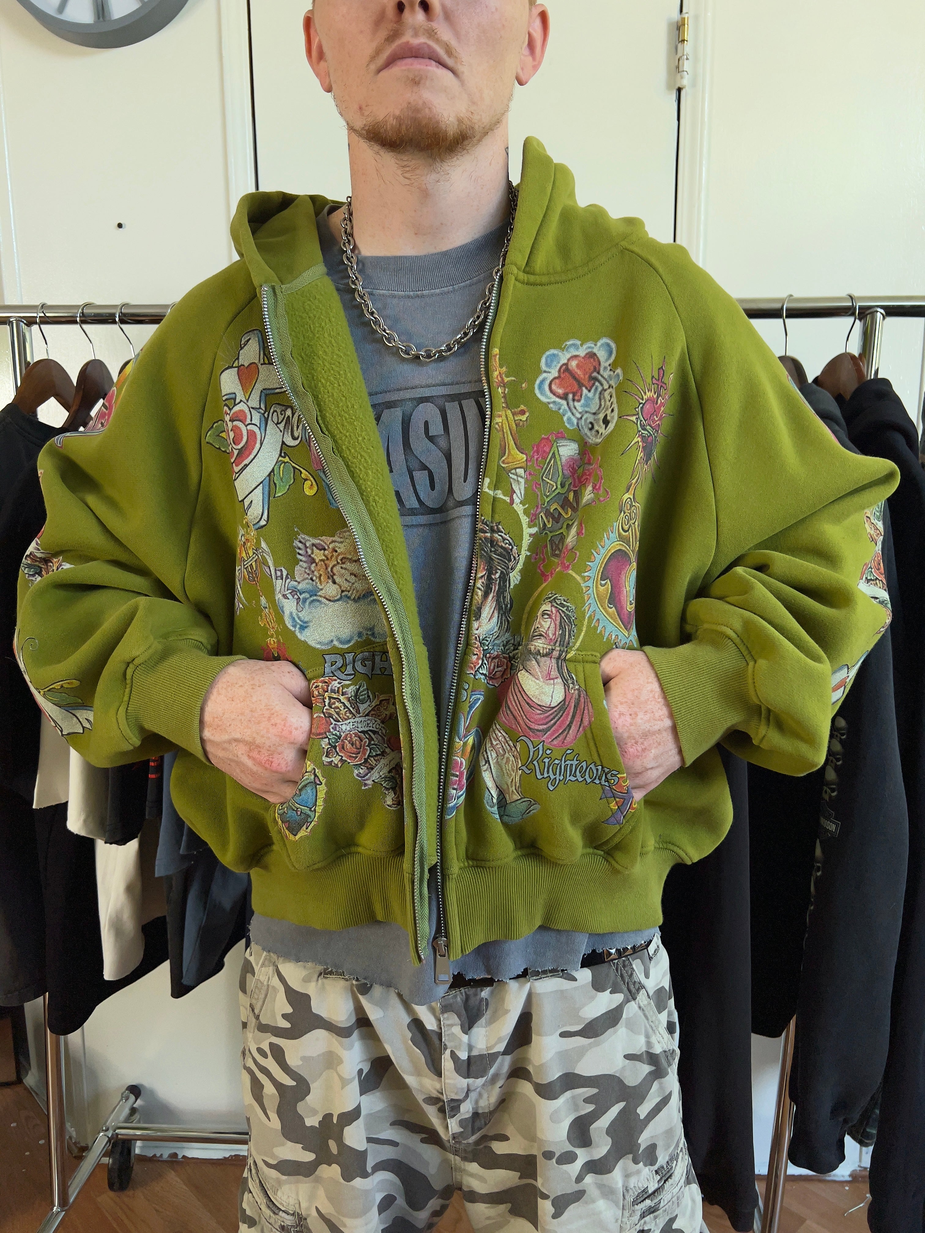 Righteous Co Moss Risen King Cropped Hoodie